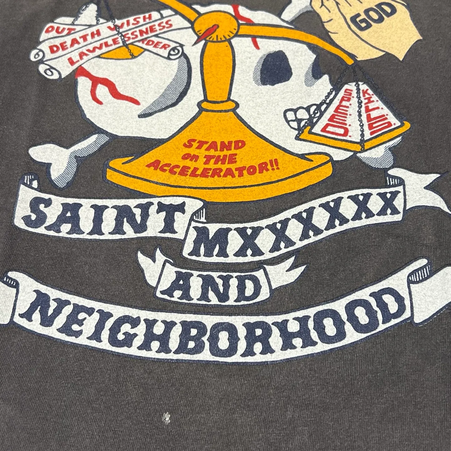SAINT Mxxxxxx × NEIGHBORHOOD STHD . SS TEE PRAY/BLK NBHD Shinsuke Takizawa co-branded model Praying scale tee Washed black S-XL SAINT HOOD theme co-branded capsule series Garment dyeing Rewashing water fading Destroying graffiti Simulating natural distressed effect Top printing technology Washing treatment Correct version Customized joint main mark/wash mark/cherub mark
